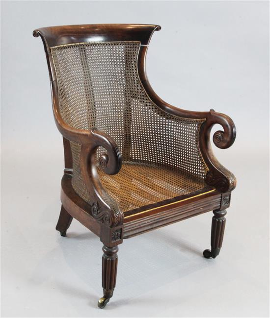 A Regency mahogany bergere armchair, W.1ft 11in. H.2ft 10in.